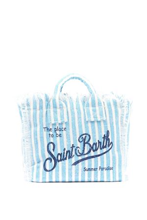 Borsa Vanity Mini in lino celeste con motivo a righe SAINT BARTH KIDS | VAMI00800398L
